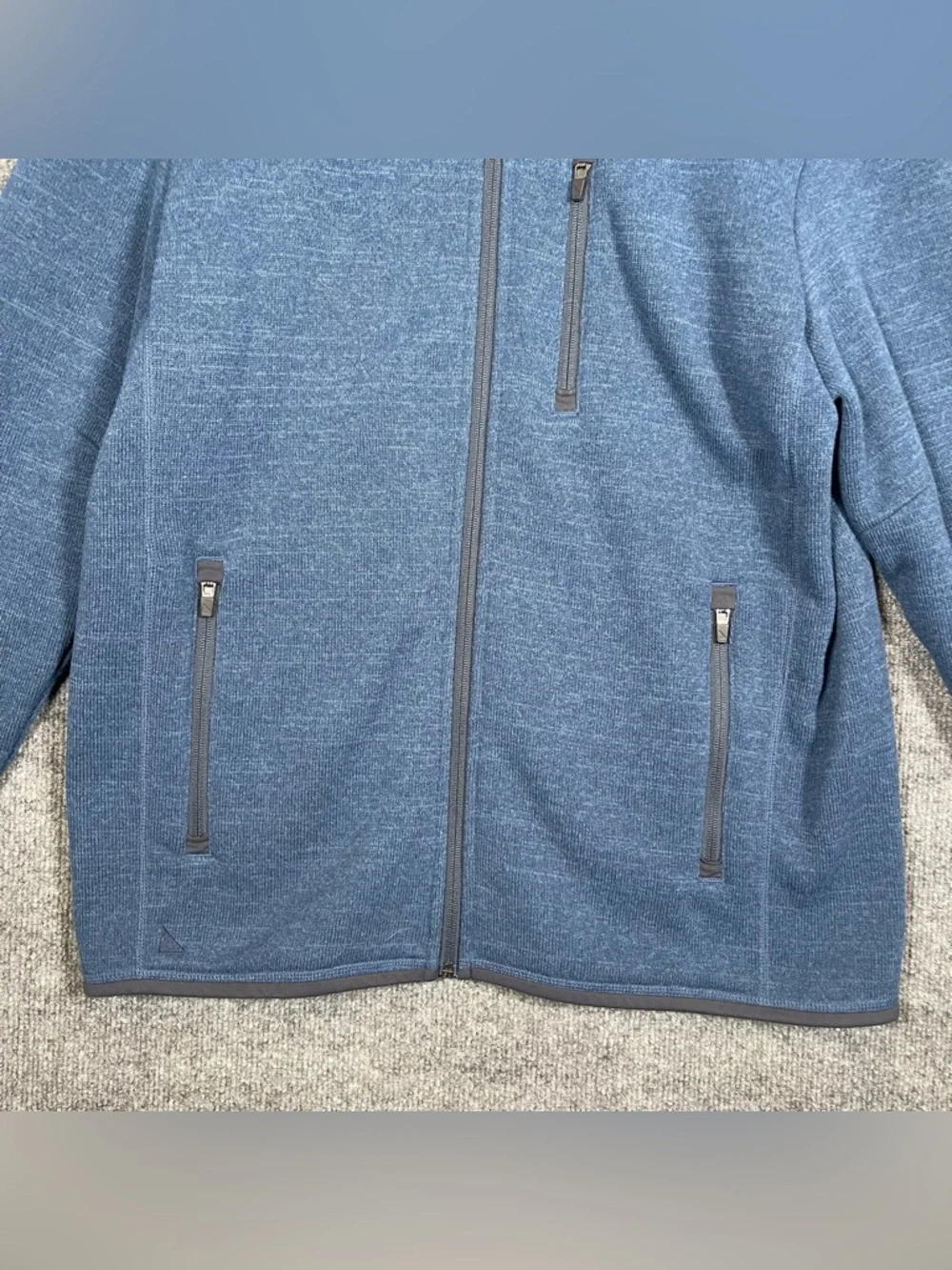 Untuckit Men’s Large Blue Kezoh Full Zip Fleece Sweater Knit‎ Jacket Preppy Cozy